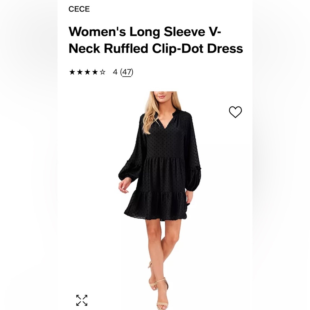 CeCe - split neck ruffled clip-dot dress. Black. XL
